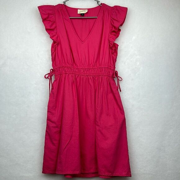 UNIVERSAL THREAD Coral Red Flutter Sleeve Drawstring Waist Summer Dress Sz XS - Picture 1 of 7